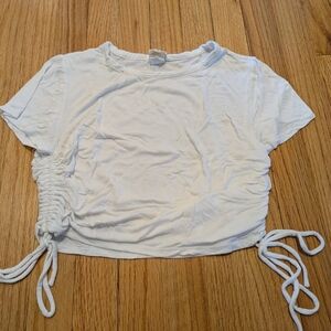 Women's White Ruched Side Tie Crop Top